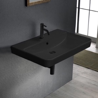 Bathroom Sink Black Bathroom Sink, Ceramic, Wall Mounted or Drop In CeraStyle 079607-U-97